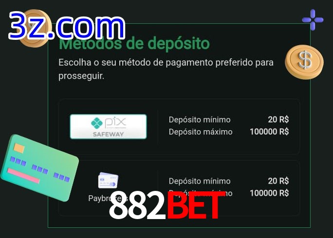 O cassino 882Bet oferece uma grande variedade de métodos de pagamento